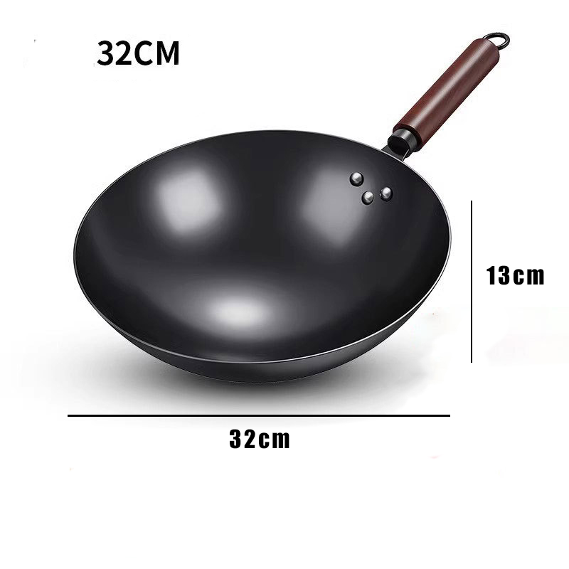 30/32cm dype wok-stekepanner nonstick kinesisk håndlaget jernpanne rundbunnet hjemme ubelagt kokegryte gasskomfyr kjøkkenutstyr: Gul