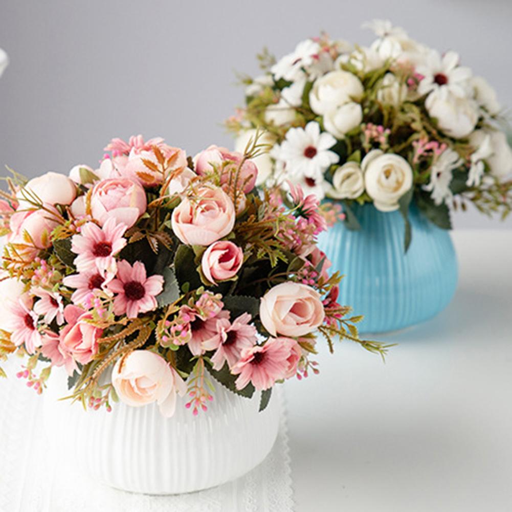 Ikke-falmende kunstig blomst rose marguerit blade naturlig buket gør-det-selv buket bryllupsfest boligindretning искусственный букет