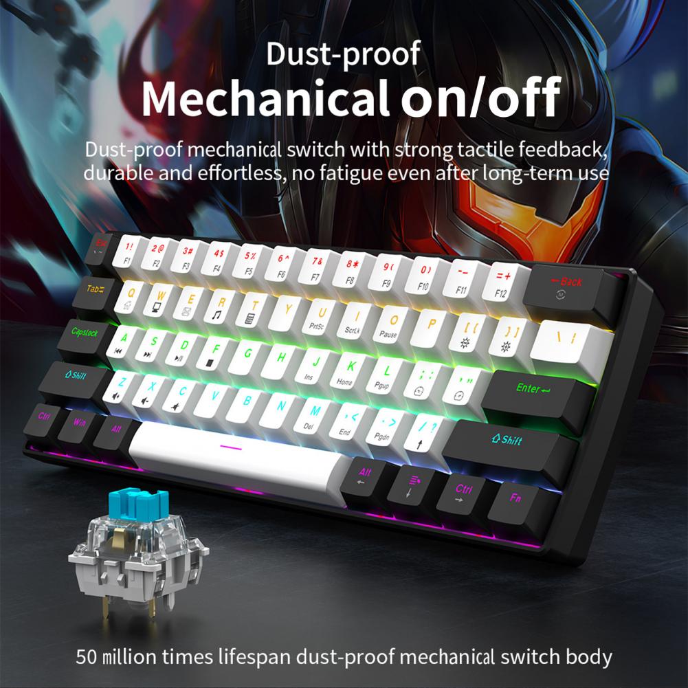 Rgb mekaniskt speltangentbord med kompakt design för bärbar dator, trådbundet, 61 kontorstangentbord med ergonomiskt utseende