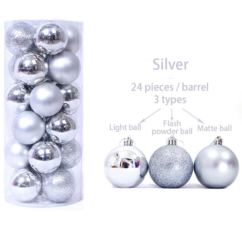 24 Stks/set Kerstboom Decor Ballen Glitter Snuisterij Opknoping Bal Party Festival Thuis Ornament Decor Voor Thuis Party Decor: 24pcs Silver