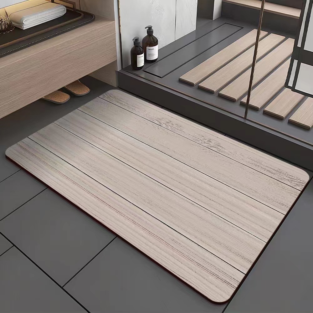 Wood Grains Printed Bathroom Mat, Absorbent Bath Carpets, Toilet Doormat, Floor Rugs, Beside Bathtub, Anti-Slip Pad 40x60: 1 m2 / Yellow