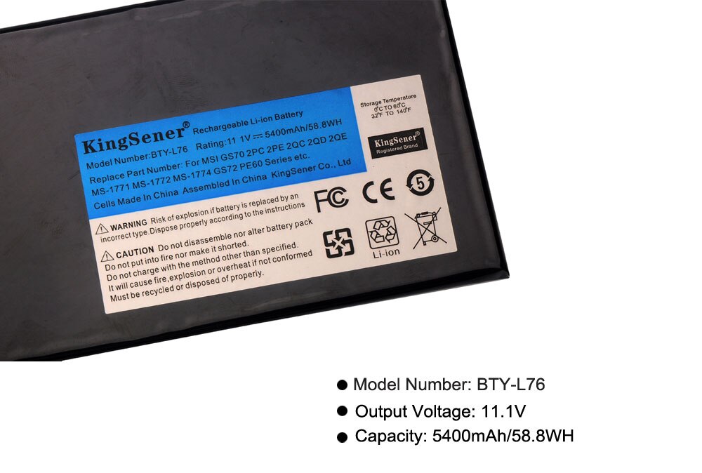 KingSener BTY-L76 Laptop Battery For MSI GS70 MS-1771 MS-1772 MS-1774 2QC-019XCN For Medion Erazer X7615 X7613 5400mAh