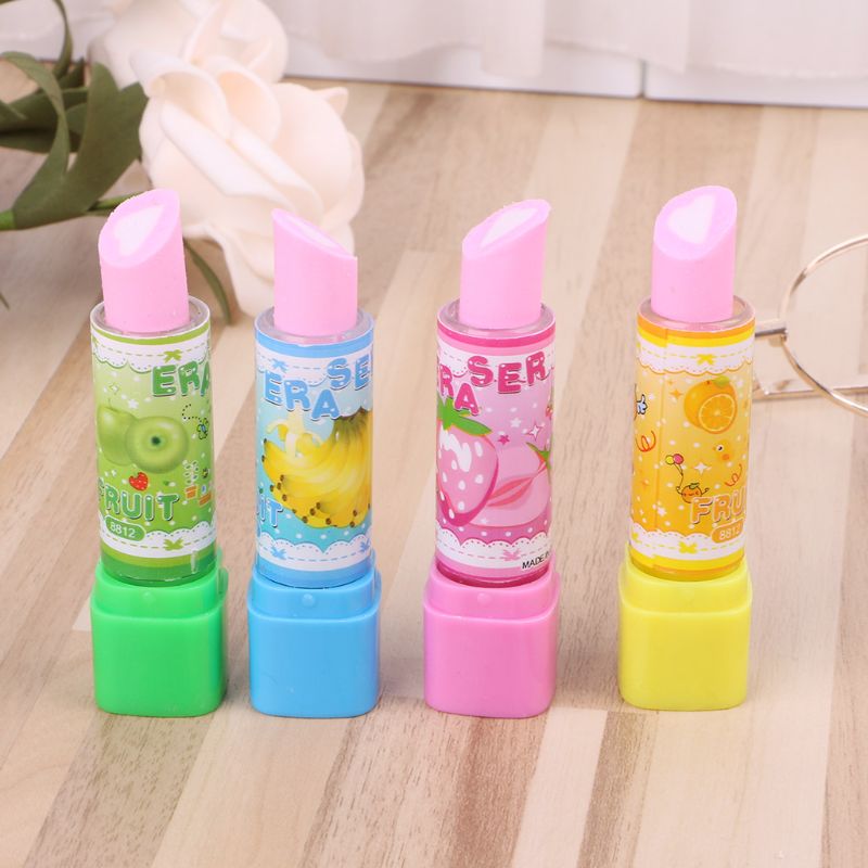 Precioso lápiz labial estilo goma lápiz con motivos frutales goma de oficina estacionario juguete R9JA