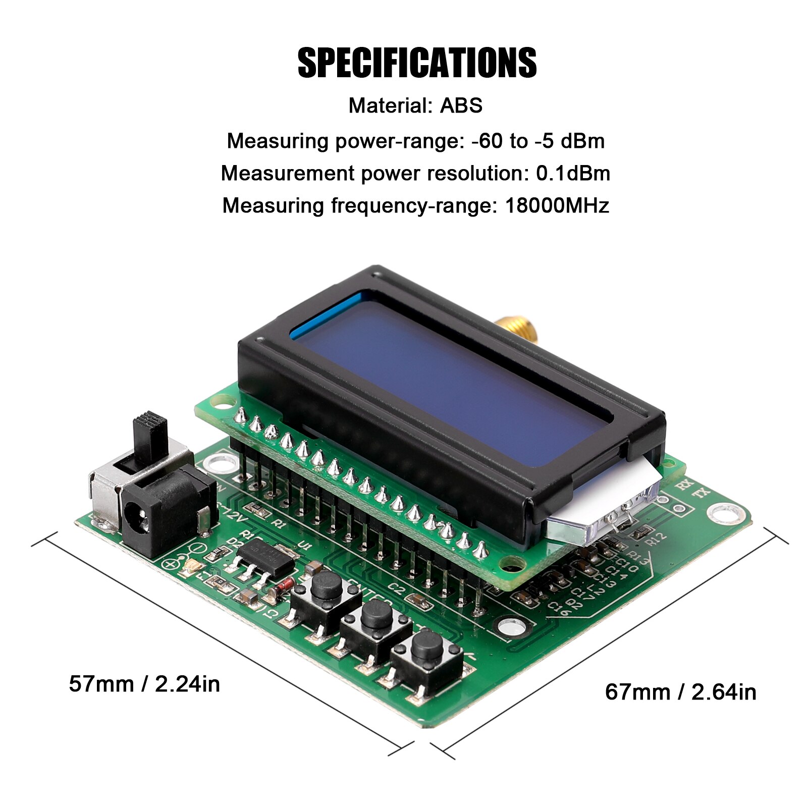 1M-8G RF Power Meter -5 to -60dBm Measurement-Range Settable Power Attenuation Digital Display Signal Intensity Module