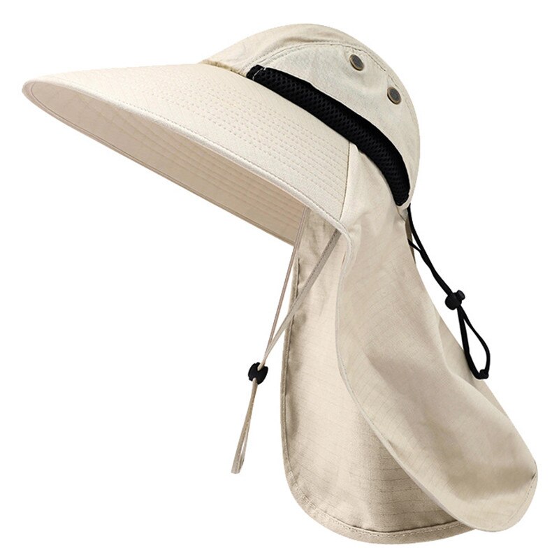 Summer Sun Hat Men Women Cotton Boonie Hat with Neck Flap Outdoor UV Protection Large Wide Brim Hiking Fishing Safari Bucket Hat: Beige