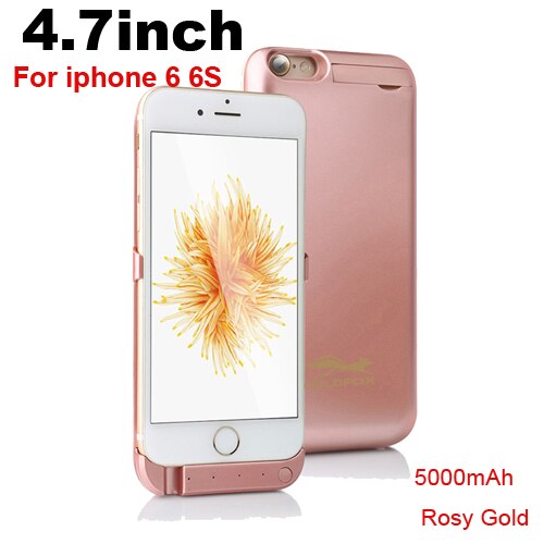 Draagbare Batterij Oplader Case Voor Iphone 6 6 Plus 5000/8000Mah Backup Power Bank Voor Iphone 6 6 4s Externe Batterij Powerbank Case: Rosy Gold for i6 i6s