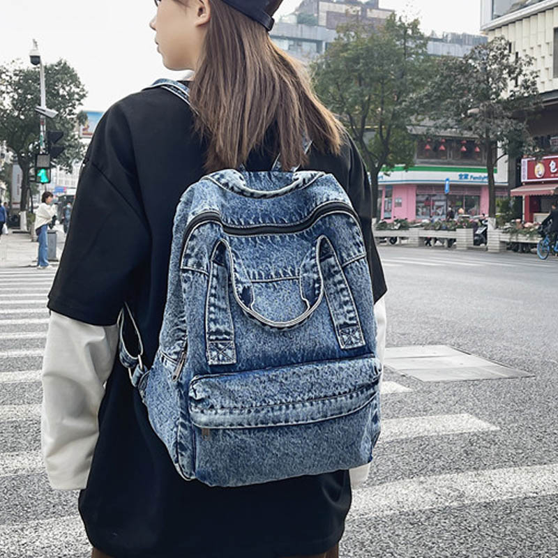 Zaino in Denim di moda zaini da donna in tela borsa a tracolla di grande capacità per borsa da scuola per studenti adolescenti nuovo zaino da viaggio