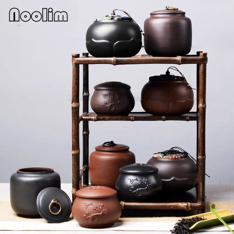 Botes de arcilla púrpura hechos a mano, frascos de especias sellados creativos, caja de almacenamiento de alimentos de cerámica con tapa, portátil, de viaje, Caddy de té Puer
