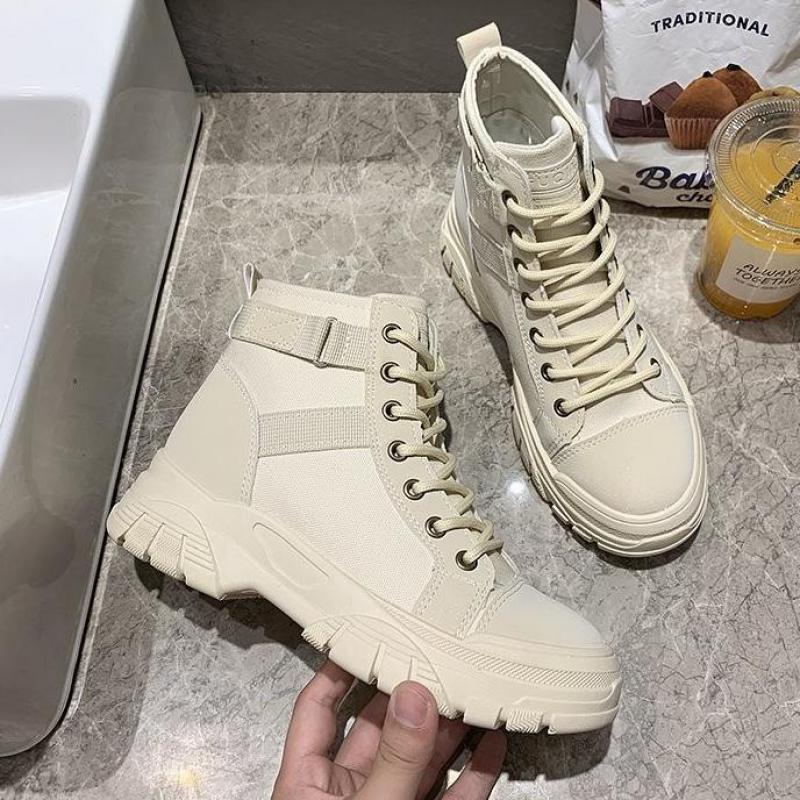 Platåkängor dam ankelboots kvinna snörning damskor feminina botas mujer boots för kvinnor korsbunden canvas