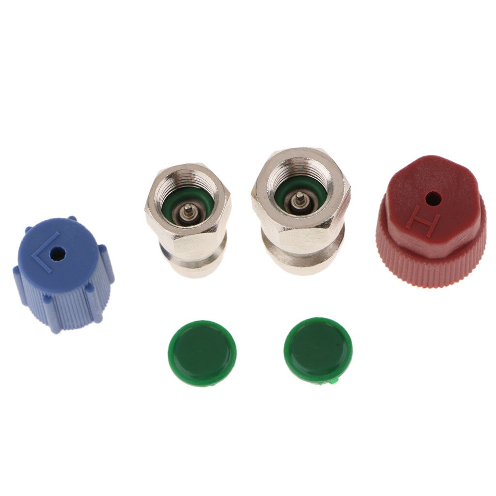 1 Set AC Fitting Port Adapter Retrofit R12 To Accept R134 High Low Side A/C Retrofits Adapters Fittings 1/4 SAE To 7/16" 20UNF