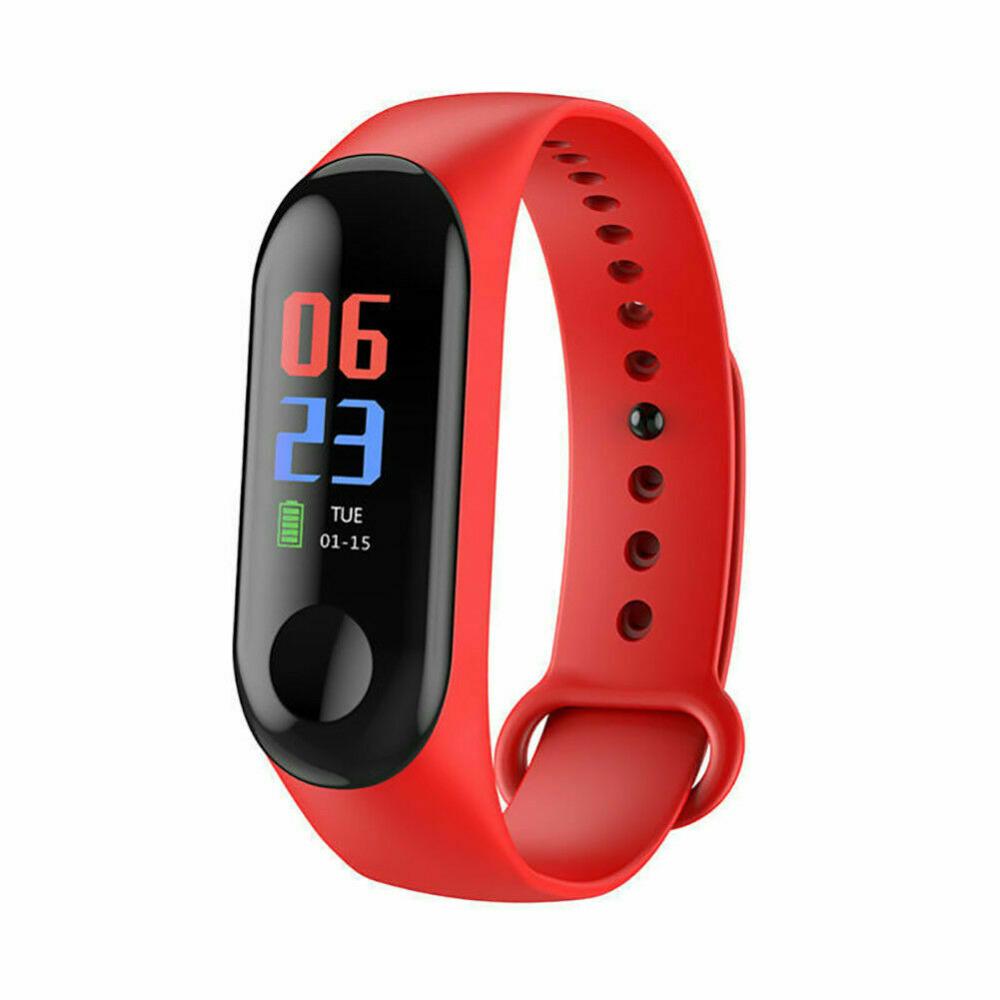 Bluetooth smart klocka män kvinnor blodtrycksmätare vattentät fitness tracker armband puls smartwatch för android ios: M3 röda