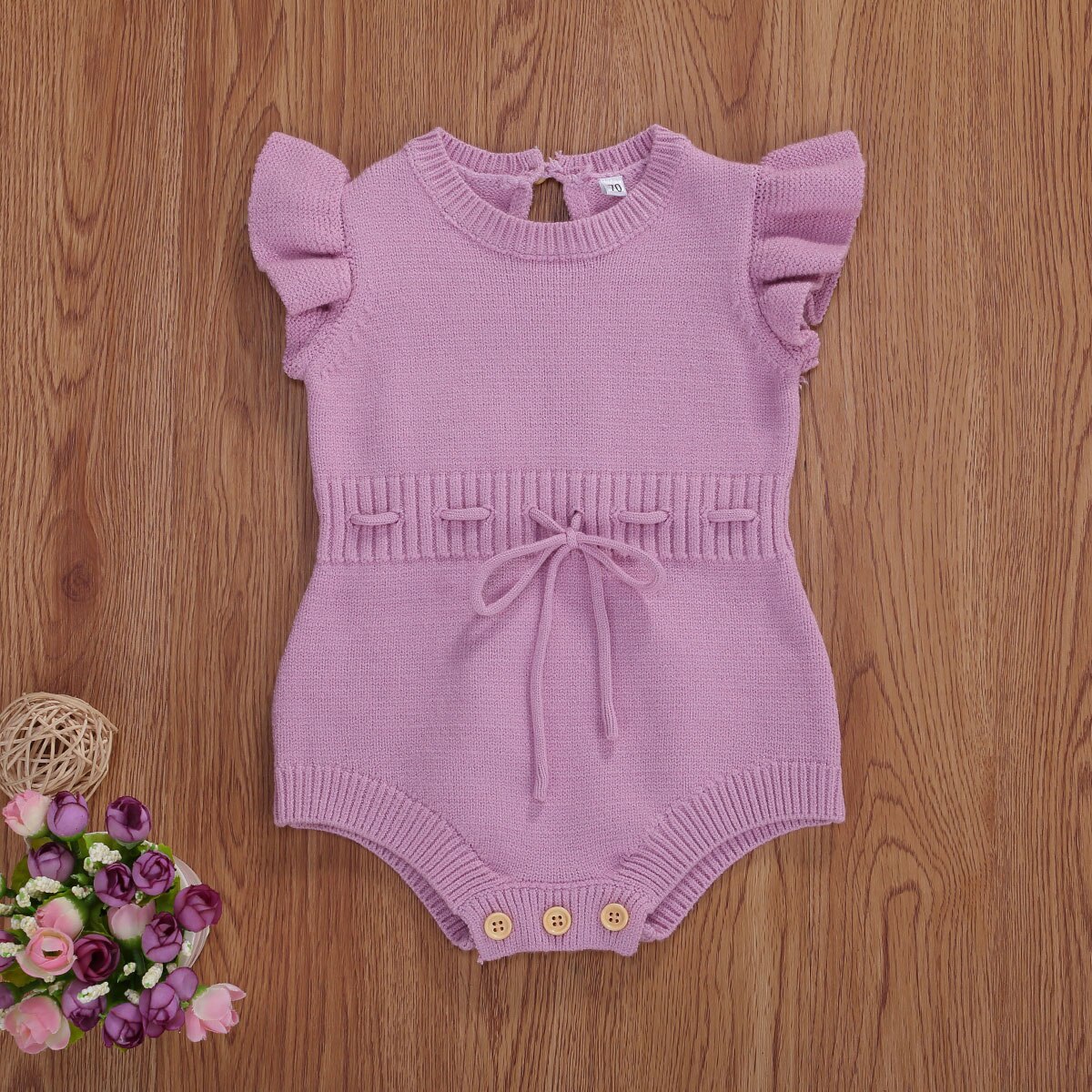 Focusnorm Baby Jongens Meisjes Trui Gebreid Bodysuits Ruches Korte Mouwen Effen Jumpsuits Outfits 3 Kleuren