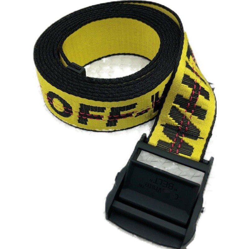 Off White-Trendy All-Match Prachtige Brief Geborduurde Extra Dikke Canvas Riem Zwart Gesp Gesp riem