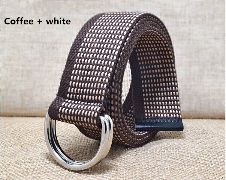 Buitensport casual canvas riem dubbele ringen gesp casual unisex casual canvas tailleband luxe merk: Koffie wit