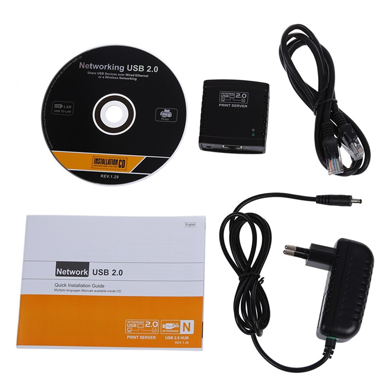 Print Server USB 2.0 Ethernet Network LPR for LAN Ethernet Networking Printers Share black