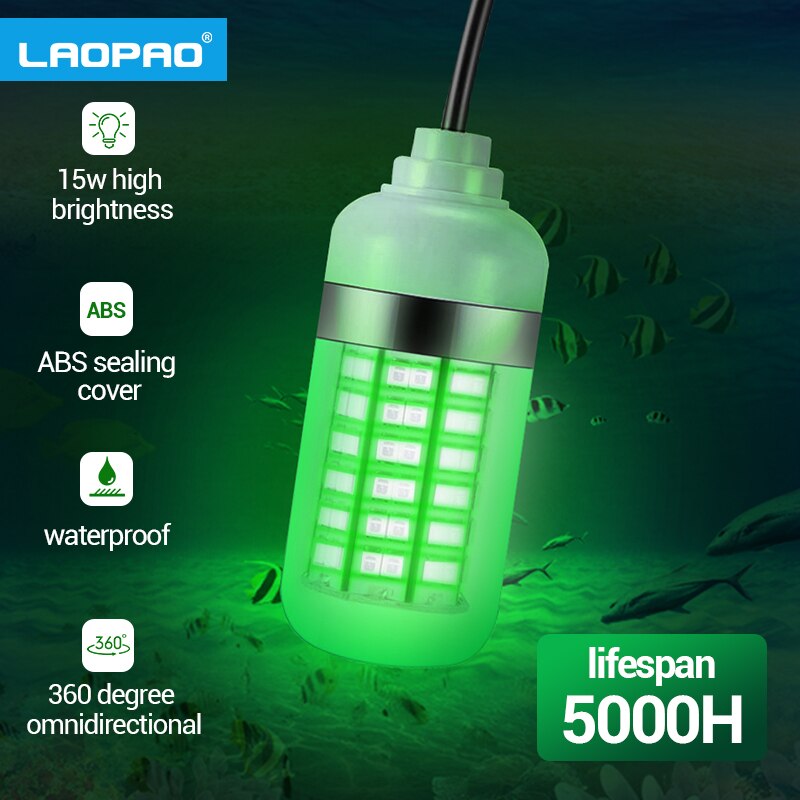 12V 30W/15W Vissen Licht Led Onderwater Vissen Licht IP68 2835 Lokt Vis Finder Lamp Trekt garnalen Inktvis Krill Groen Laopao