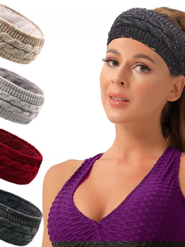 Winter new women's outdoor sports warm ear wide knitted wool headband thickening headscarf daily hair accessories ear warmer