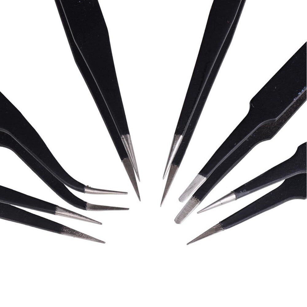 Juego de pinzas Esd de precisión de acero inoxidable, pinzas antimagnéticas de punta fina para teléfonos, relojes, gafas, herramientas de reparación manual, 6 uds.