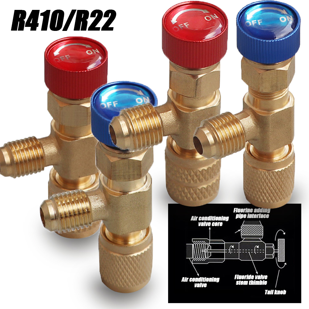4/2/1 Uds R410A R22 1/4 "válvula de seguridad de carga de refrigeración aire acondicionado refrigerante adaptador de líquido de seguridad piezas de herramientas de mano