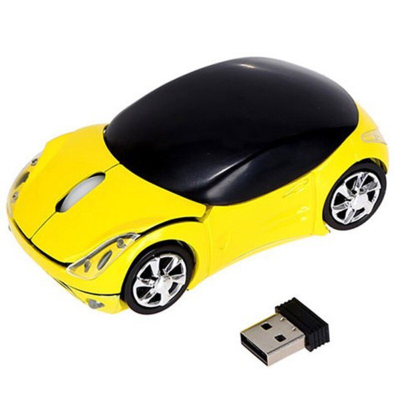 2.4GHz 1600DPI Wireless Optical Mouse USB Scroll Mice for Tablet Laptop Cartoon Car Mouse: Yellow