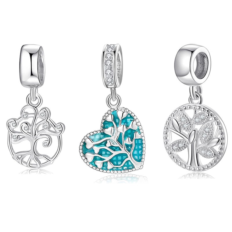 Arbre de vie fait avec amour et cœur, pour la fabrication de bijoux, breloques en émail de , argent 925 original