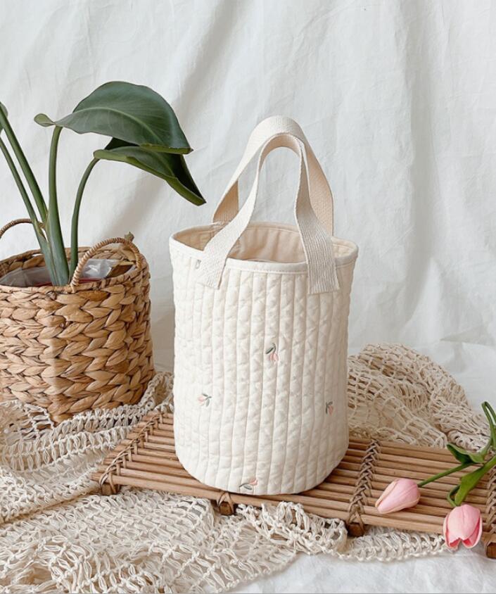Quilted cotton Organizer bag Embroidery portable bucket bag lunch bag mommy bag Baby stroller storage diaper bags: Little tulip