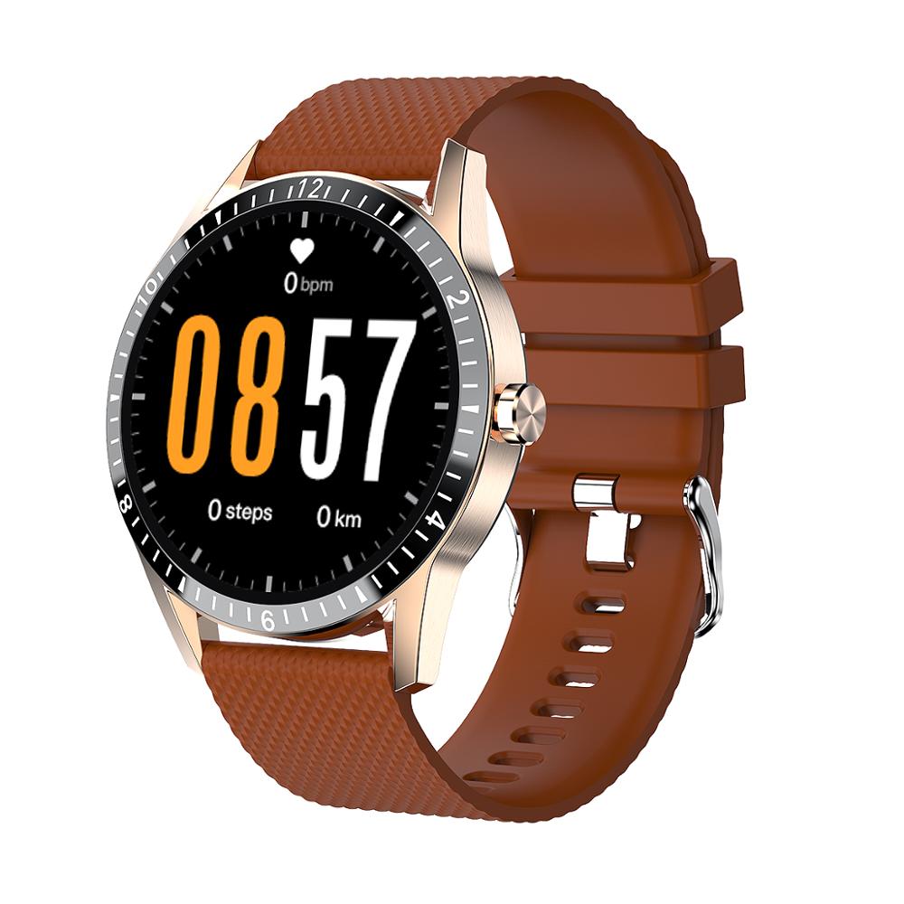 Montre connectée Y20 pour hommes, entièrement tactile, prise en charge des appels Bluetooth, moniteur de fréquence cardiaque, pour téléphone Android IOS PK G20: Gold Brown Silica