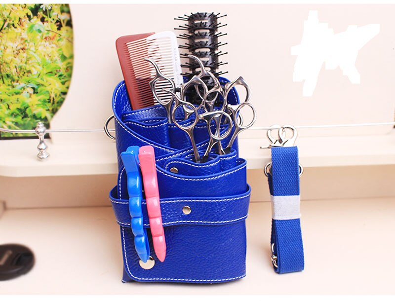 PU Leder Schere Taille Tasche Salon Friseur Tasche fallen Haar Styling Werkzeuge s Kamm cotillon: Blau