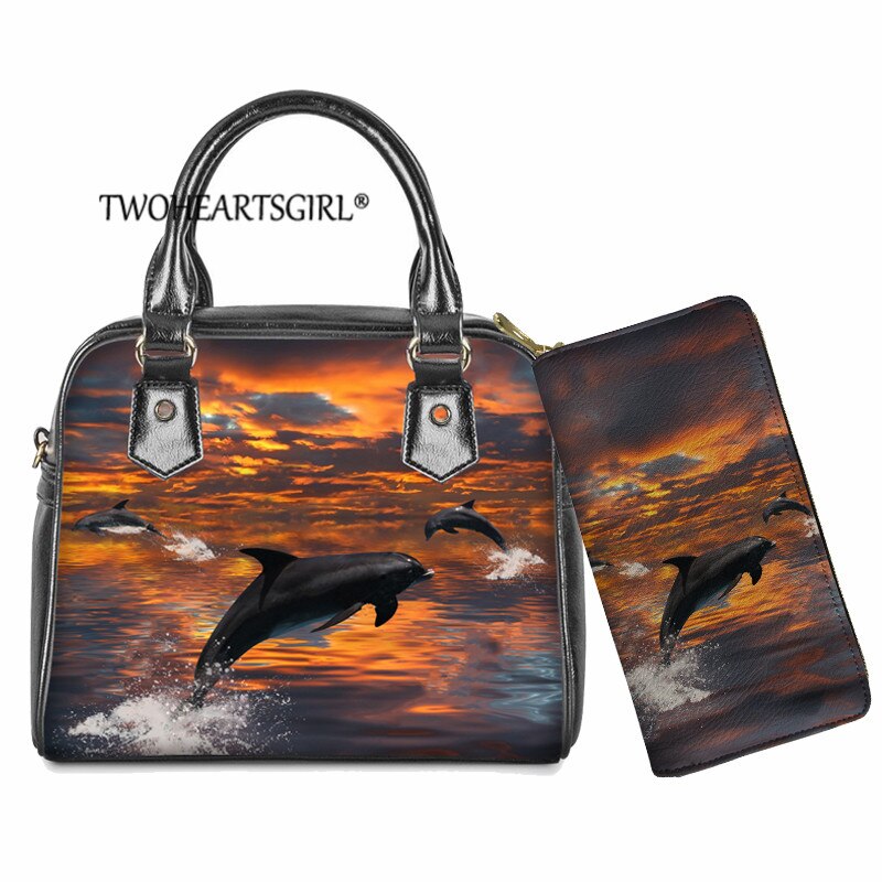 Twoheartsgirl Cute Animal Handbag borsa a tracolla Lady Dolphin Over Water Print borse a tracolla borsa per donna borse Bolsa Feminina: L5042DL-Z21