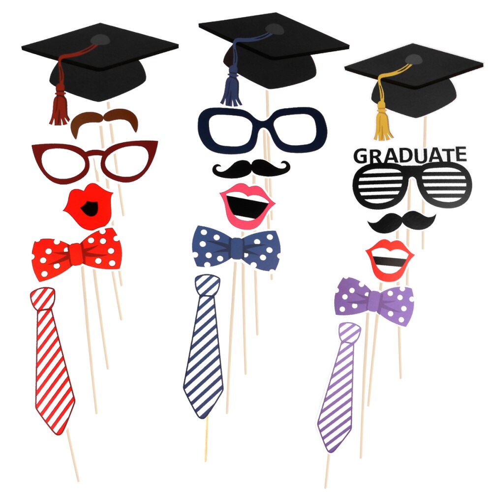 30pcs Graduation Party Photo Booth Props Graduation Party Decorations Attached to the Stick