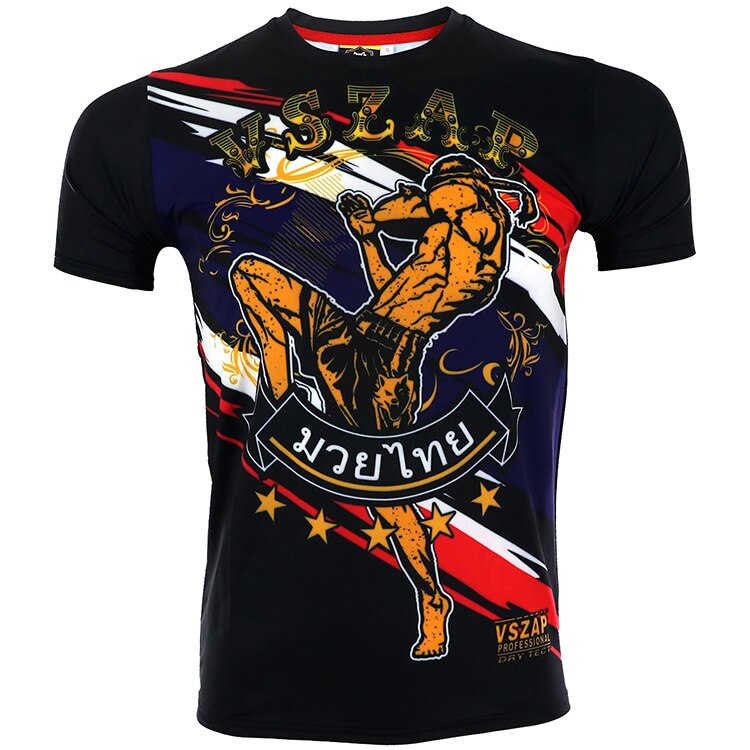 Men Tshirt VSZAP Quick Dry Muay Thai Broadcasting Sanda Fighting T-Shirt Elastic Cotton Fighting T Shirt MMA Homme: L