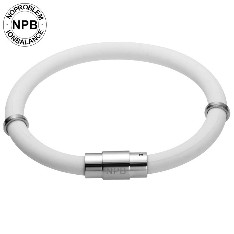 Noproblem waterproof ion balance sport power silicone wristband health tourmaline germanium bracelet: P094white / 185mm