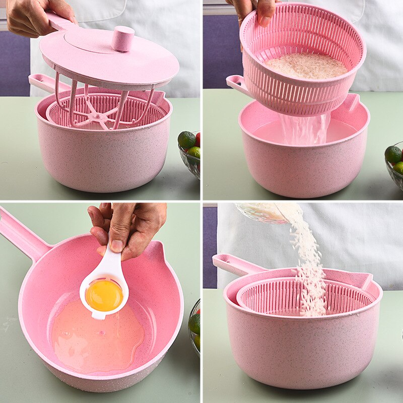 Vegetable Fruit Rice Rinser Drain Basket Egg/Cream Beater Salad Spinner Colander Sieve Innovative Kitchen Utensils Strainer