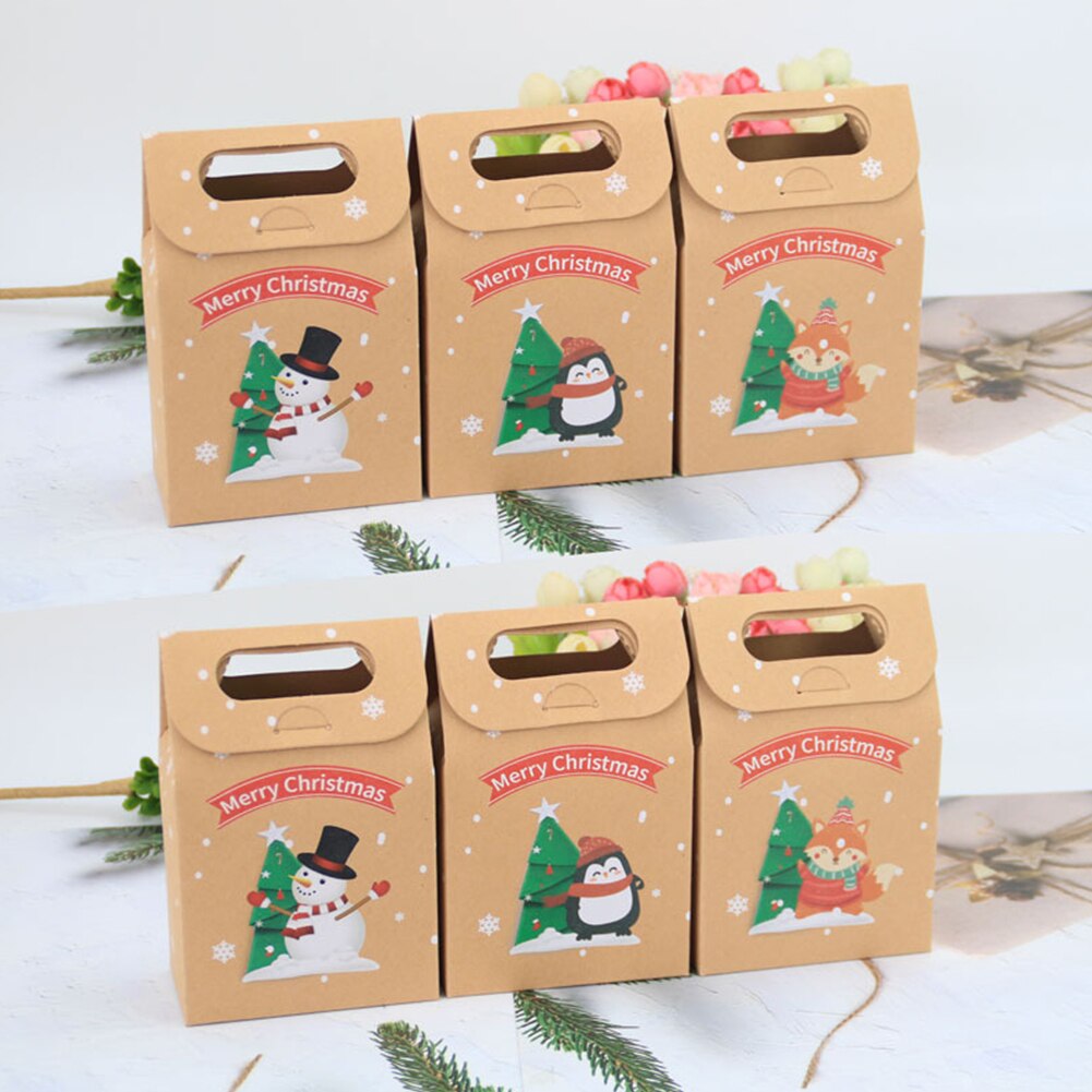 24pcs/set Christmas Party Storage Box Craft Paper Presents Candies Festival Cookies Printed Wrapping Bags Reusable Handheld