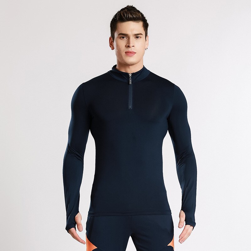 Mænd langærmet fitness fitness tøj stander krave mand t-shirt kompression mænd fitness løb åndbar skjorte: A -01 / S