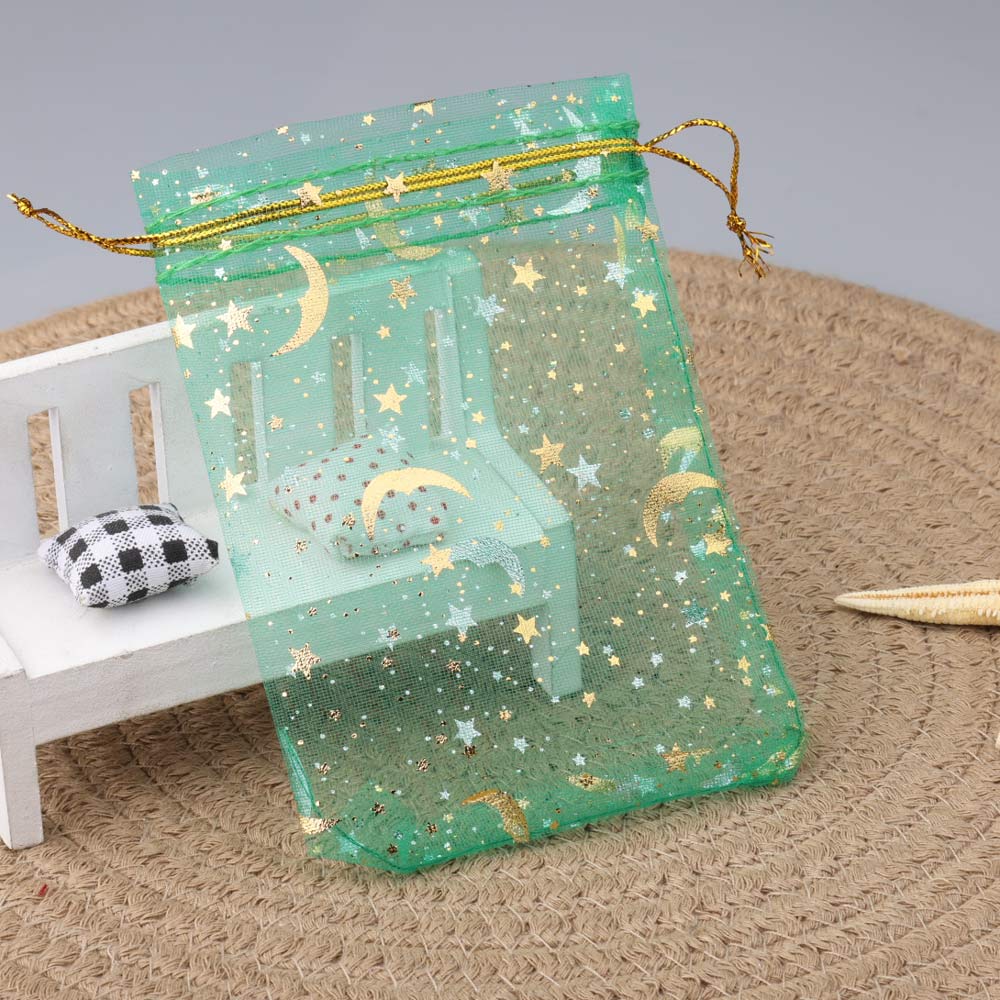 Sac en organza lune et étoile, pocommuniste multicolores pour fête de mariage, sac à bonbons, emballage de bijoux, 7x9 cm, 9x12 cm, 10x15cm, 50 pièces par lot: green / 13x8x15 cm