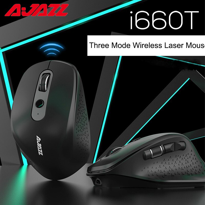 Ajazz I660T Bluetooth Muis Oplaadbare Drie Mode 2.4G Draadloze Bt Computer Muis Side Roller Ergonomische Muis Voor Laptop Pc