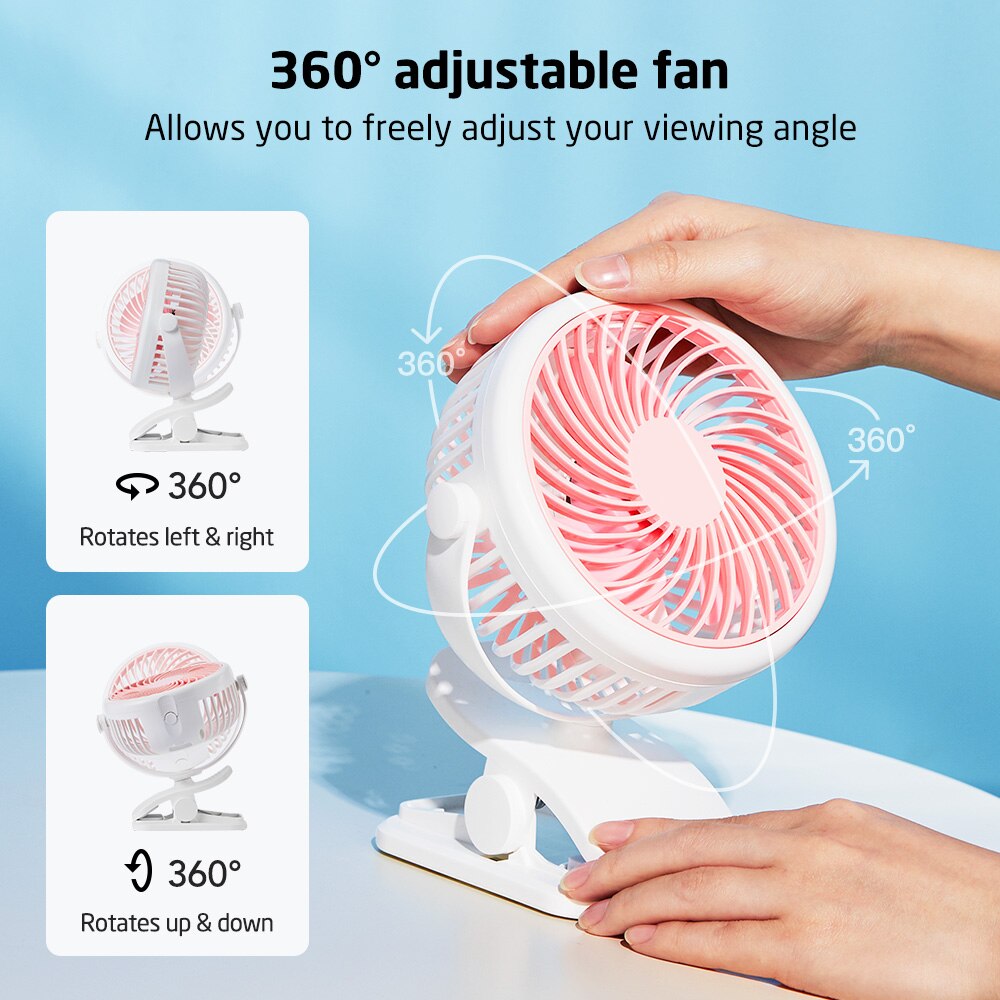ESR USB Schreibtisch Fan Desktop 2000mAh Wiederaufladbare Kühlung Mini Schreibtisch Fan 360 Grad Rotation Einstellbar Clip-auf Fan baby Kinderwagen