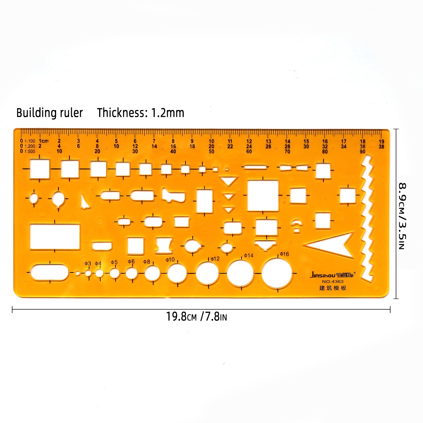 Circular oval ruler durable K Resin drawing furniture architect template drafting ruler template measuring ruler: Clear