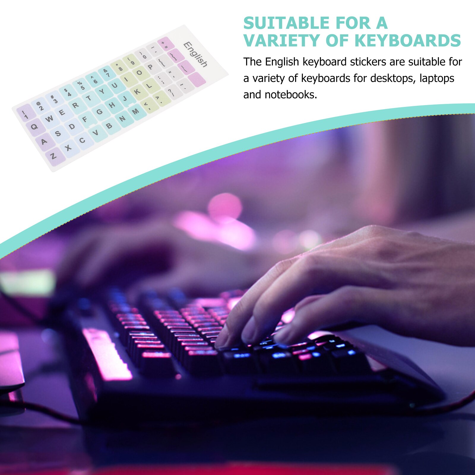 2 Sheets Keyboard Decorative Sticker Universal English Keyboard Sticker Decal