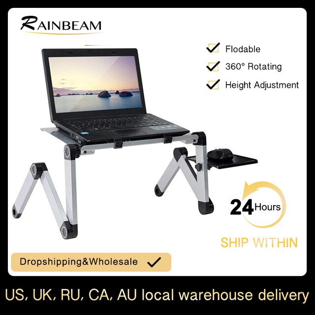 Justerbart laptop skrivbord bärbart säng skrivbord laptop bord för säng hopfällbart laptop bord höjd stativ med musmatta notebook stativ: Laptop skrivbord-silver
