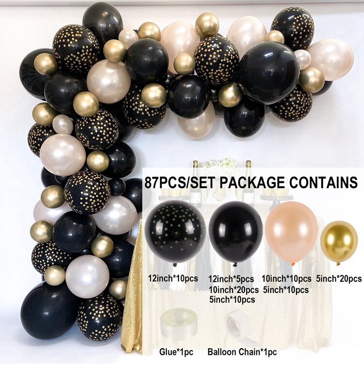 Kit de arco de Globos, guirnalda de Globos de látex negro dorado cromado para boda, de graduación, decoraciones para de cumpleaños: balck rose gold