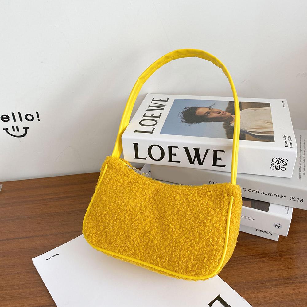 Autumn Winter Female Square Tote bag Woolen Women's Handbag Ladies Underarm Shoulder Bags: Yellow