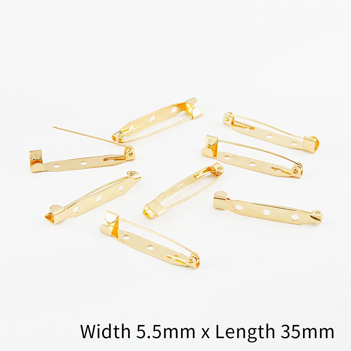 10pcs/lot 15 20 25 30 35 mm Brooch Clip Base Pins Safety Pins Brooch Settings Blank Base For DIY Jewelry Making Supplies: 5x35mm Gold