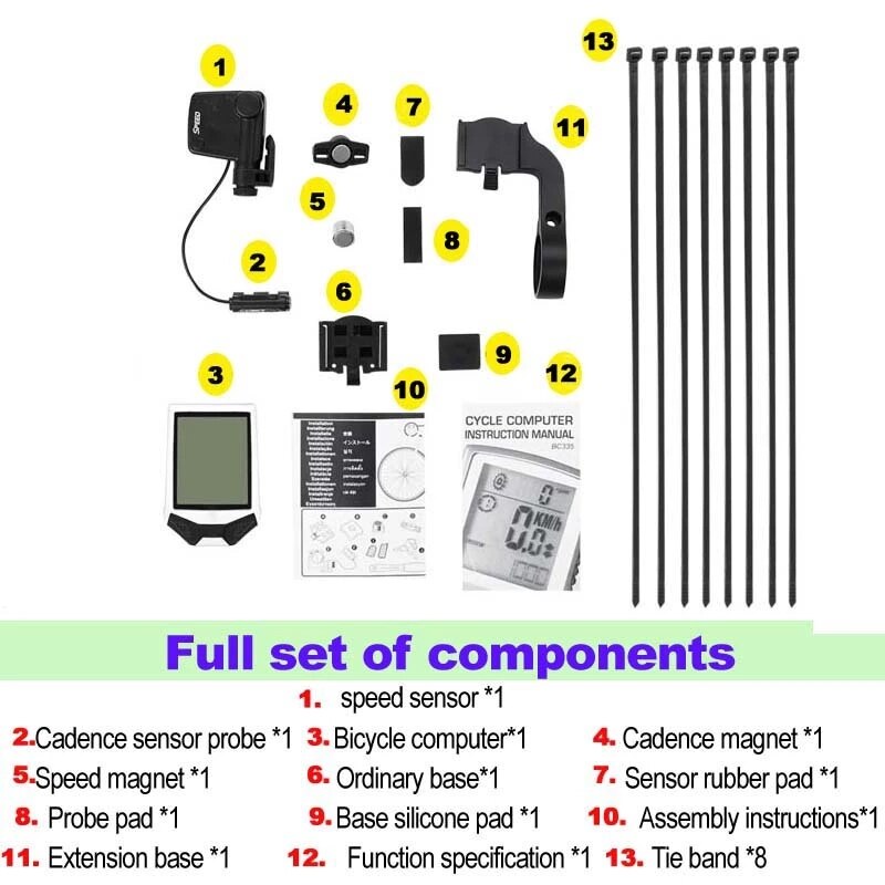 Multifunctionele fietscomputer 2.8 inch groot scherm cadans hartslag led lichtgevende lange heldere mountainbike snelheidsmeter