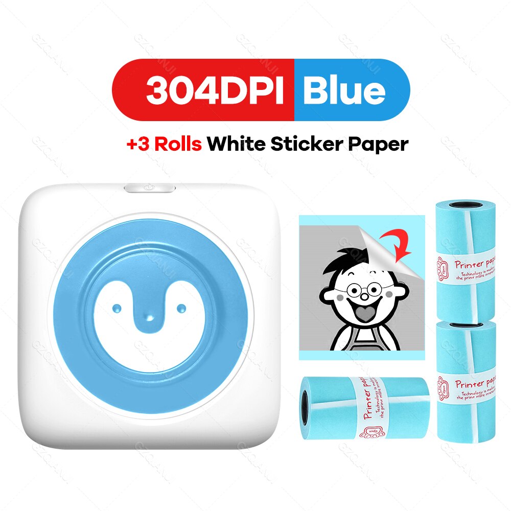 304DPI Photo Printer Bluetooth Wireless Connected Via Phone Free App For Android and iOS Mini Pocket Thermal Printer 300DPI: 304BL add 3 Sticker