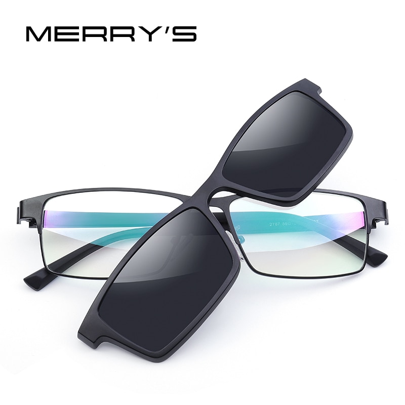 MERRYS, 2 en 1, montura de gafas con imán polarizado con Clip para hombres, montura de gafas graduadas para miopía óptica TR90 S2728