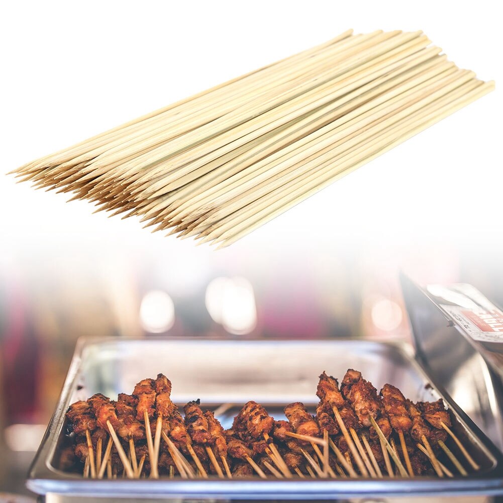 100 stuks Wegwerp Bamboe Outdoor Picknick Barbecue BBQ Grillen Vork Sticks Spiesjes Keuken Gereedschap