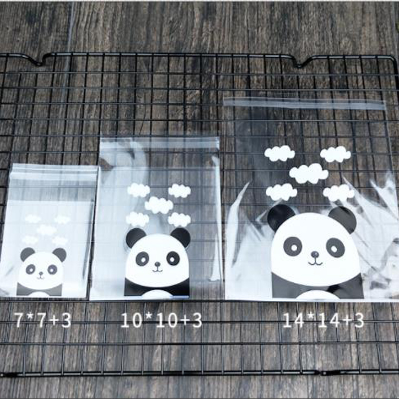 100pcs/lot Panda Self-adhesive Plastic Bags Cookie Candy Biscuits baking Packaging Wedding Birthday Party Baby shower Bag