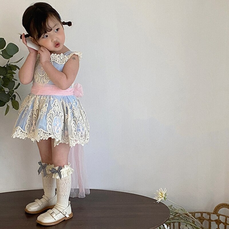 Calzini traspiranti in pizzo Lolita per bambini calzini per bambini Bowknot calzini a tubo centrale primavera estate autunno calza calda ginocchio alto